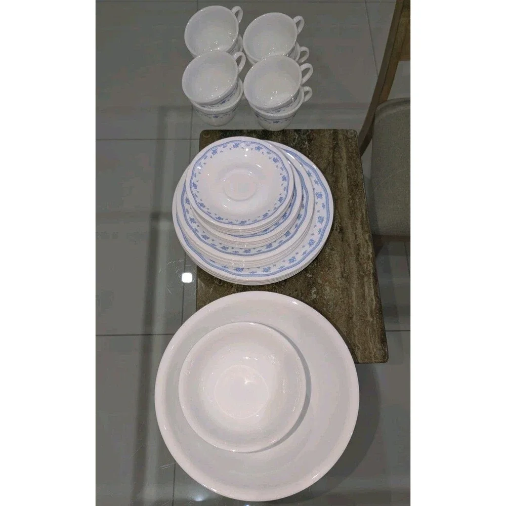 Vintage Corelle MORNING BLUE 47 pc Dinnerware set all Size plate bowl mug saucer
